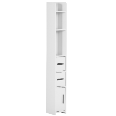 kleankin Columna Baño con 3 Puertas y 3 Estantes Mueble Auxiliar Alto de Estilo Moderno 15x17x120cm Blanco