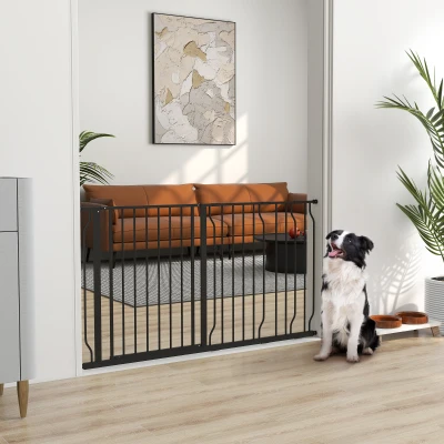 PawHut Barrera para Mascotas con 3 Extensiones Montaje a Presión Doble Bloqueo para Puerta Pasillo Escalera 75-145x76 cm Negro