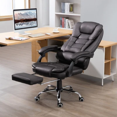HOMCOM PU Leather Executive Office Chair, High Back Swivel Chair with Retractable Footrest, Adjustable Height, Reclining Function, Brown