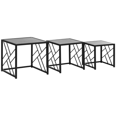 HOMCOM Nesting Coffee Tables Set of 3 Grey Metal Frame