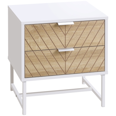 HOMCOM Table de Chevet avec Tiroirs Acier Blanc et Chêne