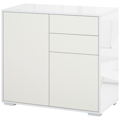 HOMCOM Aparador para Cocina con 2 Puertas 2 Cajones Marco de Blanco Brillante Estante Ajustable Apertura a Presión Armario de Almacenamiento para Dormitorio Salón 79x36x74 cm Blanco