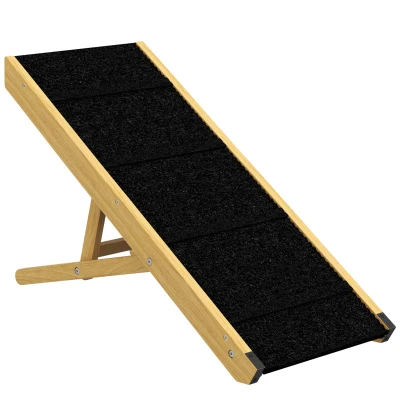 PawHut Rampa para Mascotas de Madera con Altura Ajustable en 4 Niveles para Perros Pequeños y Medianos 83,5x35x47,5 cm Natural