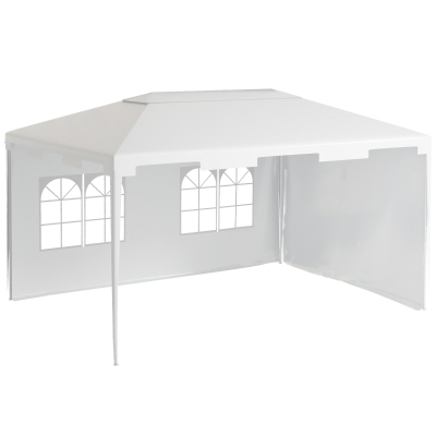 Outsunny Tenda de Jardim 395x295x255 cm  Tenda de Exterior com 2 Paredes Laterais 2 Janelas Anti-UV para Pátio Varanda Branco
