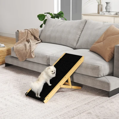 PawHut Rampa para Mascotas de Madera con Altura Ajustable en 4 Niveles para Perros Pequeños y Medianos 83,5x35x47,5 cm Natural