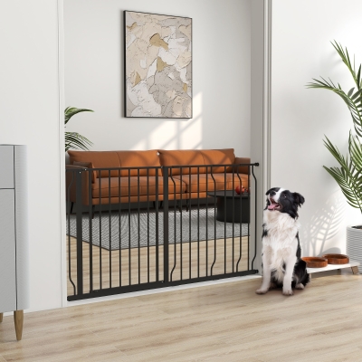 PawHut Barreira de Segurança para Cães com 3 Extensões Montagem a Pressão Duplo Bloqueio 75-145x76 cm Preto