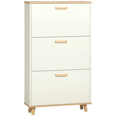 HOMCOM Narrow Shoe Cabinet 12 Pair Storage Cream White