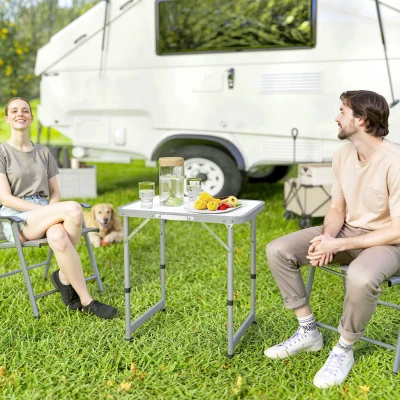 Outsunny Table Camping Pliante Alu Blanc Hauteur Réglable