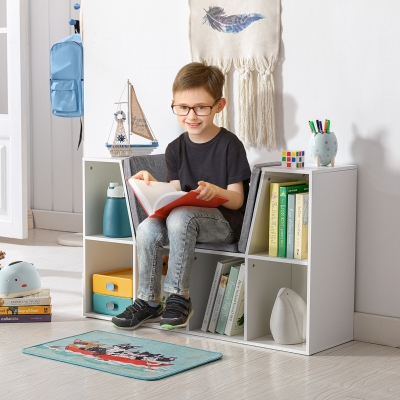 HOMCOM Estantería Infantil 2 en 1 Librería + Banco con Cojín 103x30x62 cm Blanco + Gris