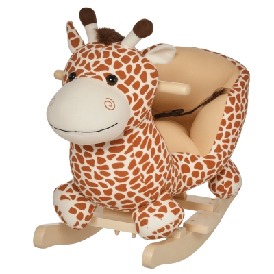 Homcom Jouet à Bascule Girafe Musicale 32 Pistes Marron Beige