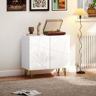 HOMCOM Aparador de Entrada con 2 Puertas y Estantes Ajustables para Cocina Sala 80x40x75 cm Blanco Brillo