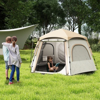 Outsunny Tenda de Campismo para 2-3 Pessoas Dobrável com Fácil Instalação e Bolsa de Transporte 280x240x155 cm Branco e Bege
