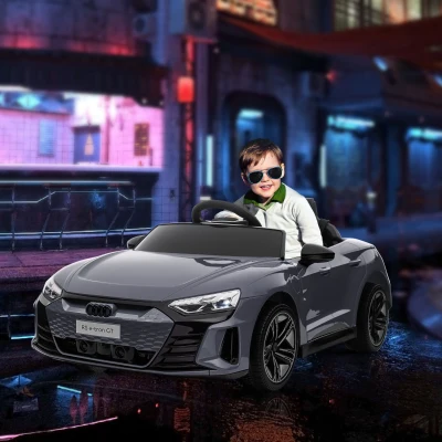HOMCOM Kinder-Elektroauto mit Fernbedienung, Sicherheitsgurt, Hupe, Musik, Scheinwerfer, bis 5 km/h, 3-5 Jahre, Grau