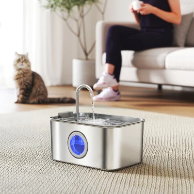 PawHut Cat Water Fountain Stainless Steel Ultra-Silent