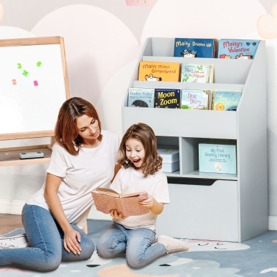 HOMCOM Estantería infantil con cajón estantería de libros con estantes 60x29,9x90 cm Gris