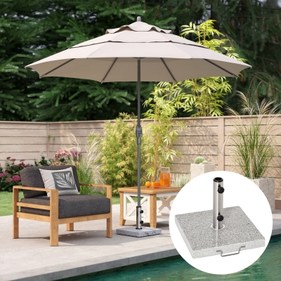 Outsunny Base de Sombrilla Exterior Universal 25 kg de Mármol con 2 Ruedas y Asa de Transporte Tubo de Ø35/38/48 mm Soporte de Parasol para Jardín Balcón Patio 40x40x36 cm Gris