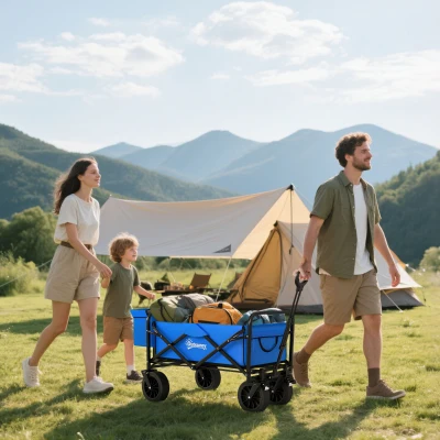 Outsunny Carro Plegable con Bolsa Térmica Desmontable Longitud y Ángulo del Mango Ajustables y Bolsa de Transporte Azul