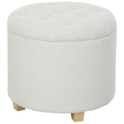 HOMCOM Pouf Coffre Rond Tissu Bouclette Ø45cm Blanc