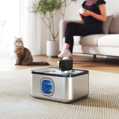 PawHut Fuente para Gatos de Acero Inoxidable 5L Bebedero Gatos Automático con Luz LED Bomba Súper Silenciosa y Filtro Plata