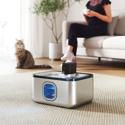 PawHut Fuente para Gatos de Acero Inoxidable 5L Bebedero Gatos Automático con Luz LED Bomba Súper Silenciosa y Filtro Plata