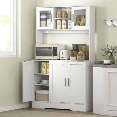 HOMCOM Armoire Cuisine Scandinave Blanc avec Placards et Vitrines
