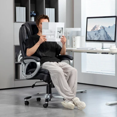 HOMCOM Chaise de Bureau Pivotante Noir avec Fonction Bascule