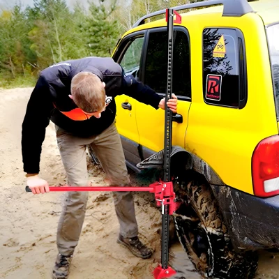 HOMCOM Cric Tout-Terrain 4x4 3000kg Hauteur 11-135cm Rouge