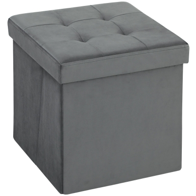 HOMCOM Banc Coffre Pliable Velours 38cm 120Kg Gris