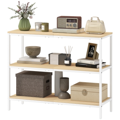 HOMCOM Console 3 Étagères Métal Bois Entrée Salon Blanc