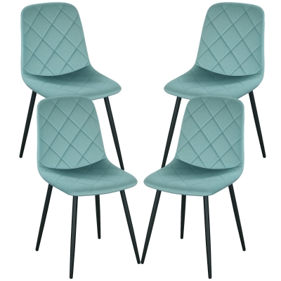 HOMCOM Juego de 4 sillas de comedor acolchadas con respaldo alto patas de acero y tela de terciopelo Verde
