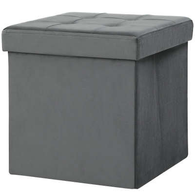 HOMCOM Opklapbare Zitottoman met Opbergruimte, Opbergdoos, Schuim, MDF, Grijs
