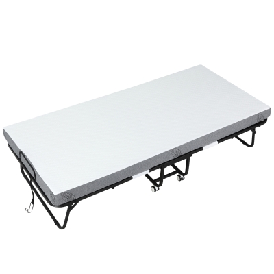 HOMCOM Lit Pliant Voyage Roulettes Matelas Acier Blanc+Noir