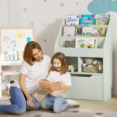 HOMCOM Estante para Niños con Cajón Estante de Libros con Estantes 60x29,9x90 cm Verde