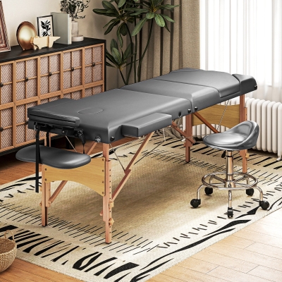 HOMCOM Camilla Masaje Plegable de Madera de 3 Zonas con Altura Respaldo Reposacabezas Ajustables Brazos 215x60x64-89 cm Gris