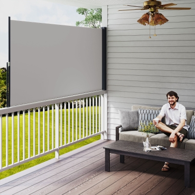 Outsunny Toldo Lateral Retrátil Toldo Enrolável de Privacidade e Proteção Solar para Jardim Varanda 300x140 cm Cinza Claro 
123/200