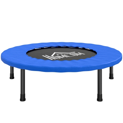 HOMCOM Cama Elástica Fitness Ø81 cm Trampolín de Acero con Borde Protector y 28 Resortes para Ejercicios en Interior y Exterior Carga 100 kg 81x81x22,5 cm Negro y Azul
