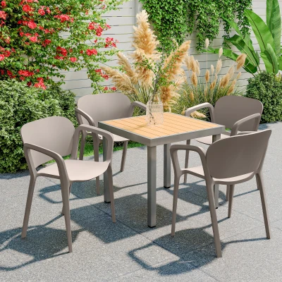 Outsunny Gartenstuhl 4er Set wetterfest Gartenstühle aus Kunststoff Stapelstuhl mit Armlehne Rückenlehne bis 120 kg belastbar