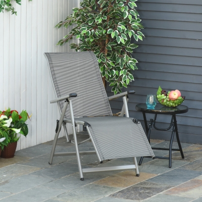 Outsunny Tumbona de Jardín Plegable Sillón Silla de Playa Ajustable en 10 Posiciones con Respaldo Alto y Reposapiés Transpirable Carga Máx. 120 kg 78x58x110 cm Gris