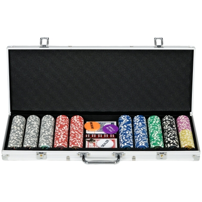 SPORTNOW Set Poker con 500 Fiches, 2 Mazzi di Carte e 5 Dadi