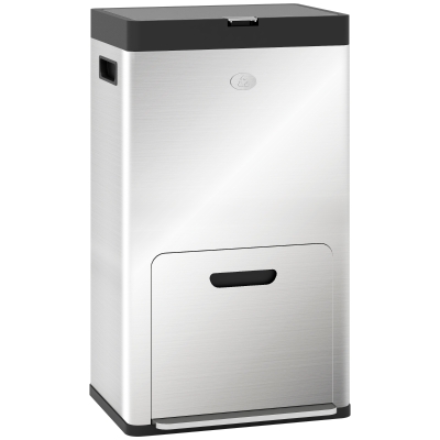 HOMCOM Bidone Immondizia a 3 Sezioni da 56L Argento