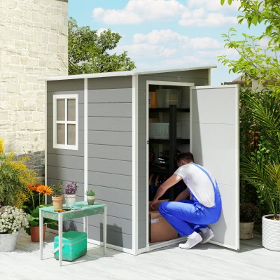 Outsunny Casetta da Giardino con Finestra Doppio Ingresso Grigia