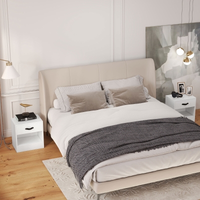 HOMCOM Pack de 2 Mesitas de Noche con Cajón y Compartimento Abierto para Salón 39x28x41 cm Blanco