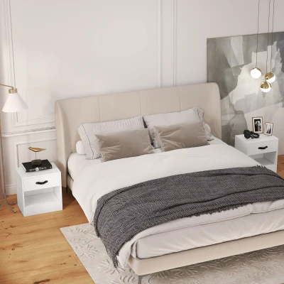 HOMCOM Pack de 2 Mesitas de Noche con Cajón y Compartimento Abierto para Salón 39x28x41 cm Blanco