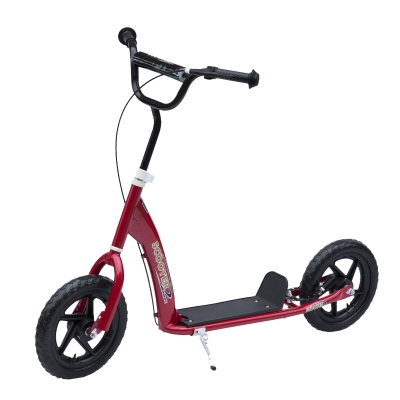 HOMCOM Patinete para Niños de 5-12 Años Scooter de 2 Ruedas Grandes de 12 Pulgadas con Freno y Manillar Ajustable en Altura Carga Máx. 50 kg 120x52x80-88 cm Rojo
