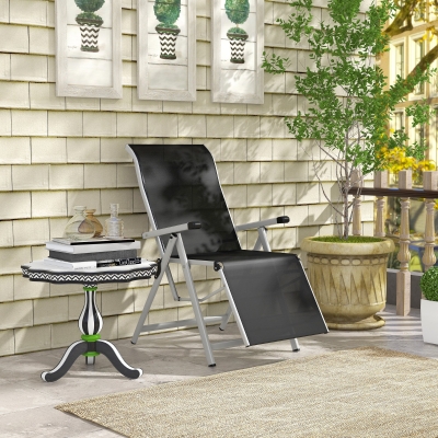 Outsunny Tumbona de Jardín Plegable Sillón Silla de Playa Ajustable en 10 Posiciones con Respaldo Alto y Reposapiés Transpirable Carga Máx. 120 kg para Terraza Exterior 78x58x110 cm Negro