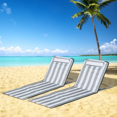 Outsunny Conjunto de 2 Esterillas con Respaldo Reclinable Reposacabezas y Bolsa de Transporte 134x48x33-43 cm Blanco y Gris