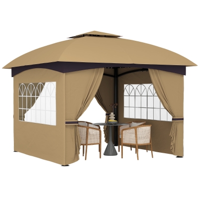 Outsunny Gazebo da Giardino 3.4x3.4m Tetto Doppio e Pareti Beige