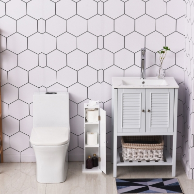 HOMCOM Mueble de Baño Estrecho con Orificio para Papel Higiénico y Estantes Estilo Moderno 19,5x19,5x65 cm Blanco