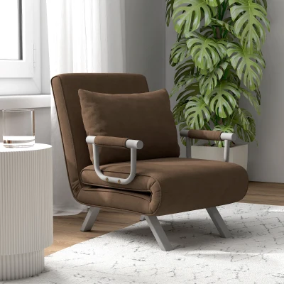 HOMCOM Fauteuil Convertible Suede Marron Confort Métal