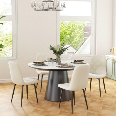 HOMCOM Lote de 4 sillas de comedor acolchadas con respaldo alto patas de acero y tela de terciopelo Crema
